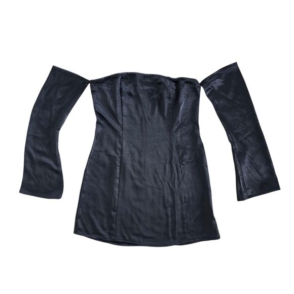 Princess Poly Amalea Off the Shoulder Long Sleeve Black Satin Mini Dress Size 8 - Picture 5 of 12